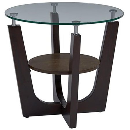 PROGRESSIVE FURNITURE Progressive Furniture T332-04 Living Room Round Glass Top End Table; Espresso T332-04
